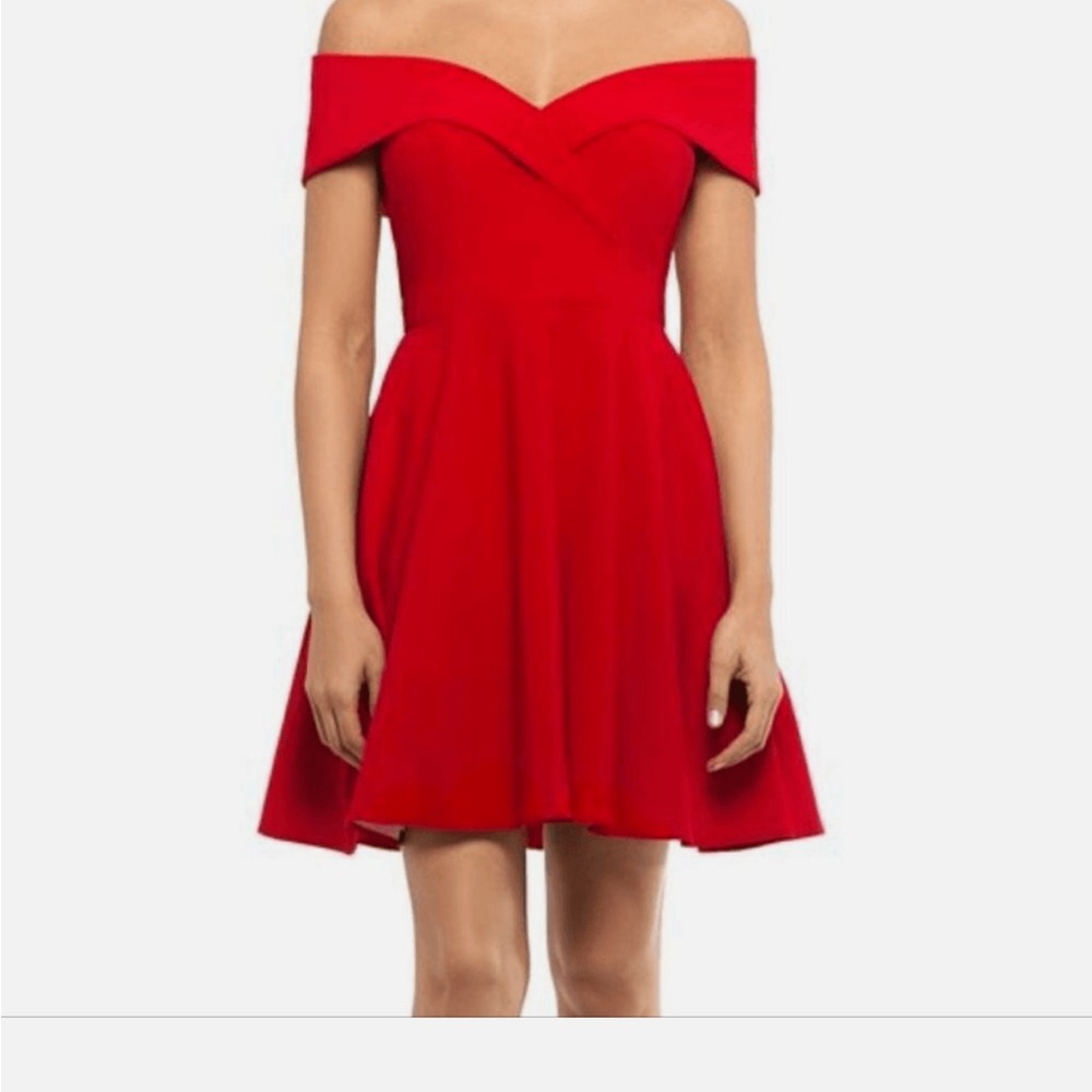 Xscape Off Shoulder Red Dress Fit & Flare